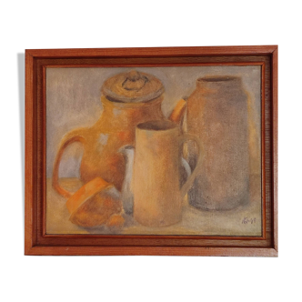 Still life with pots by Nelly le Couëdic (1943-2009)