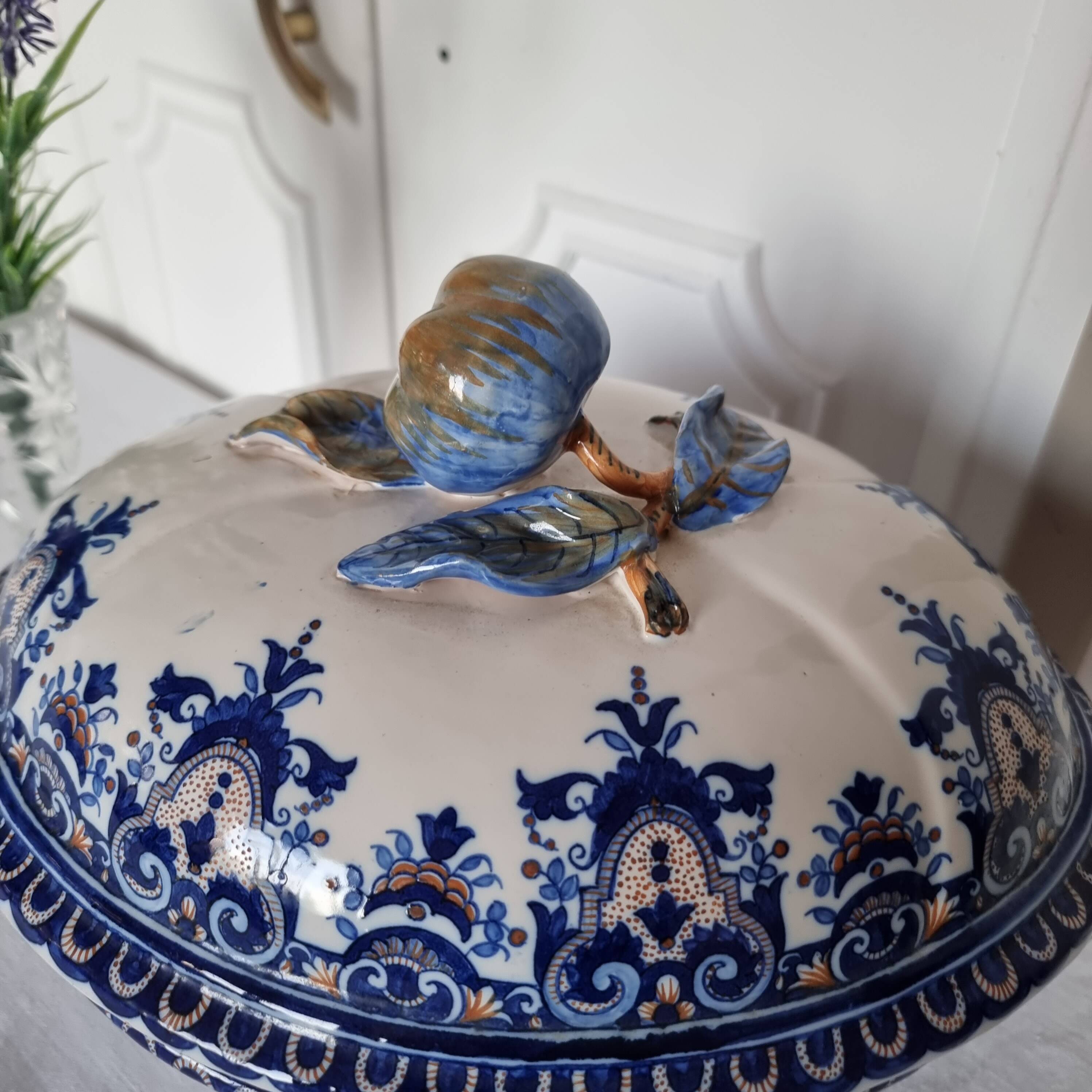 Antique earthenware tureen by Émile Tessier (1887-1971), Malicorne, France