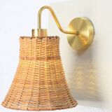 Applique murale en laiton et rotin