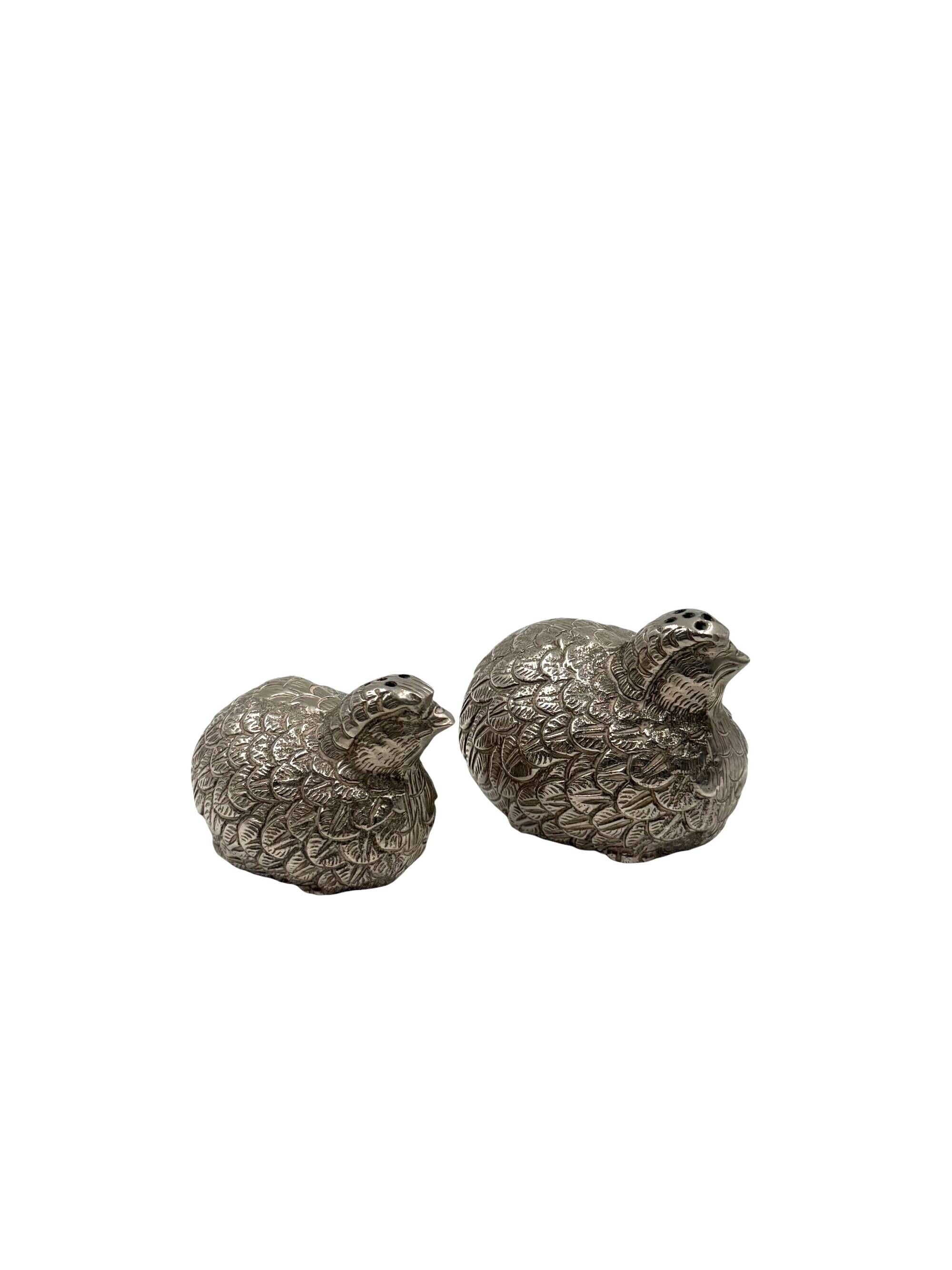 Hollywood regency silver-plate quails shaped salt and pepper, Gucci Italy,