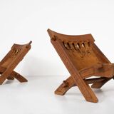 Pair of Folding Chair, Wood and Leather, Brazilian style