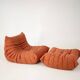 Togo set of armchair and pouf in crimson tweed