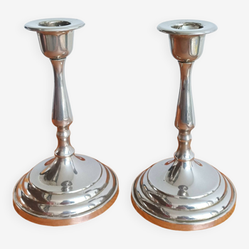 Pair of silver metal candle holders