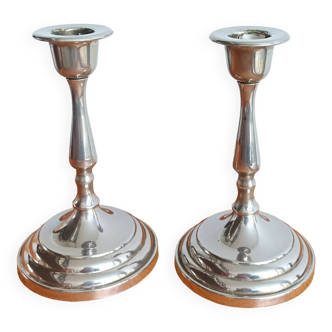 Pair of silver metal candle holders