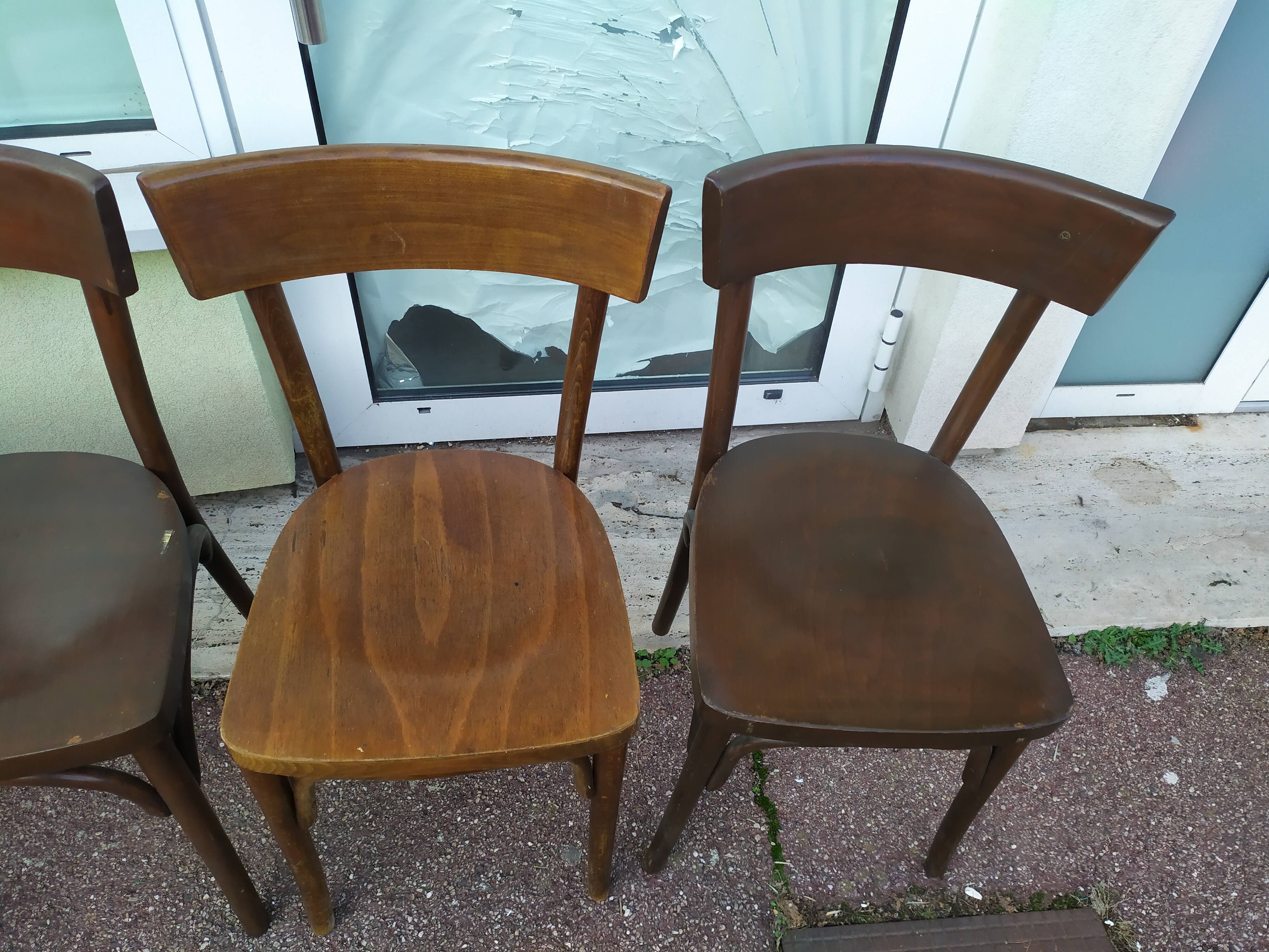 Set of 8 wooden bistrot bar chairs - vintage