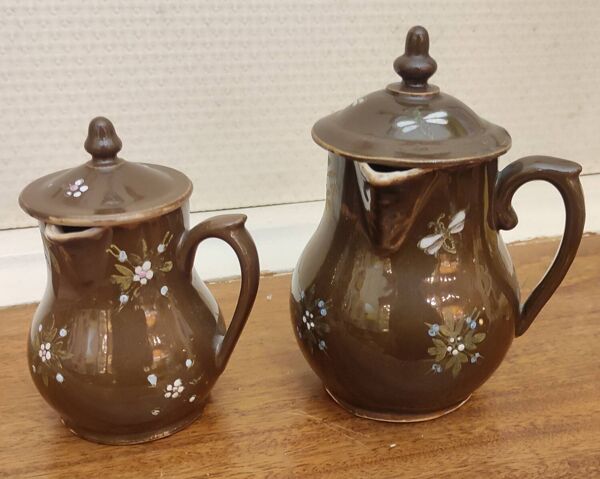 2 Anciens Petits Pots Crème Céramique Vernissée/Décor Émaillé