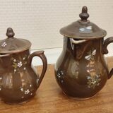 2 Old Small Glazed Ceramic Cream Pots/Enameled Decor