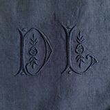 Drap ancien en lin et coton bleu nocturne