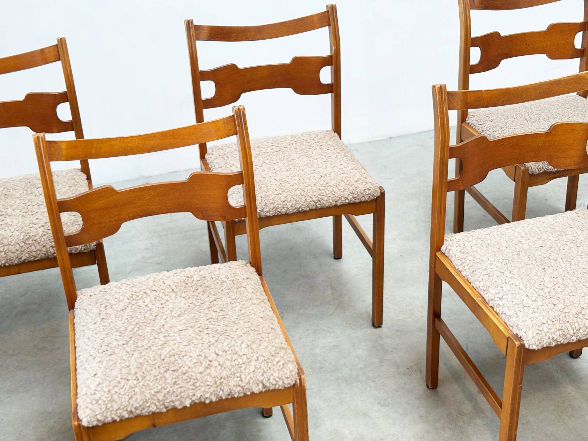 Set of six sculptural beech wood Italian dining chairs