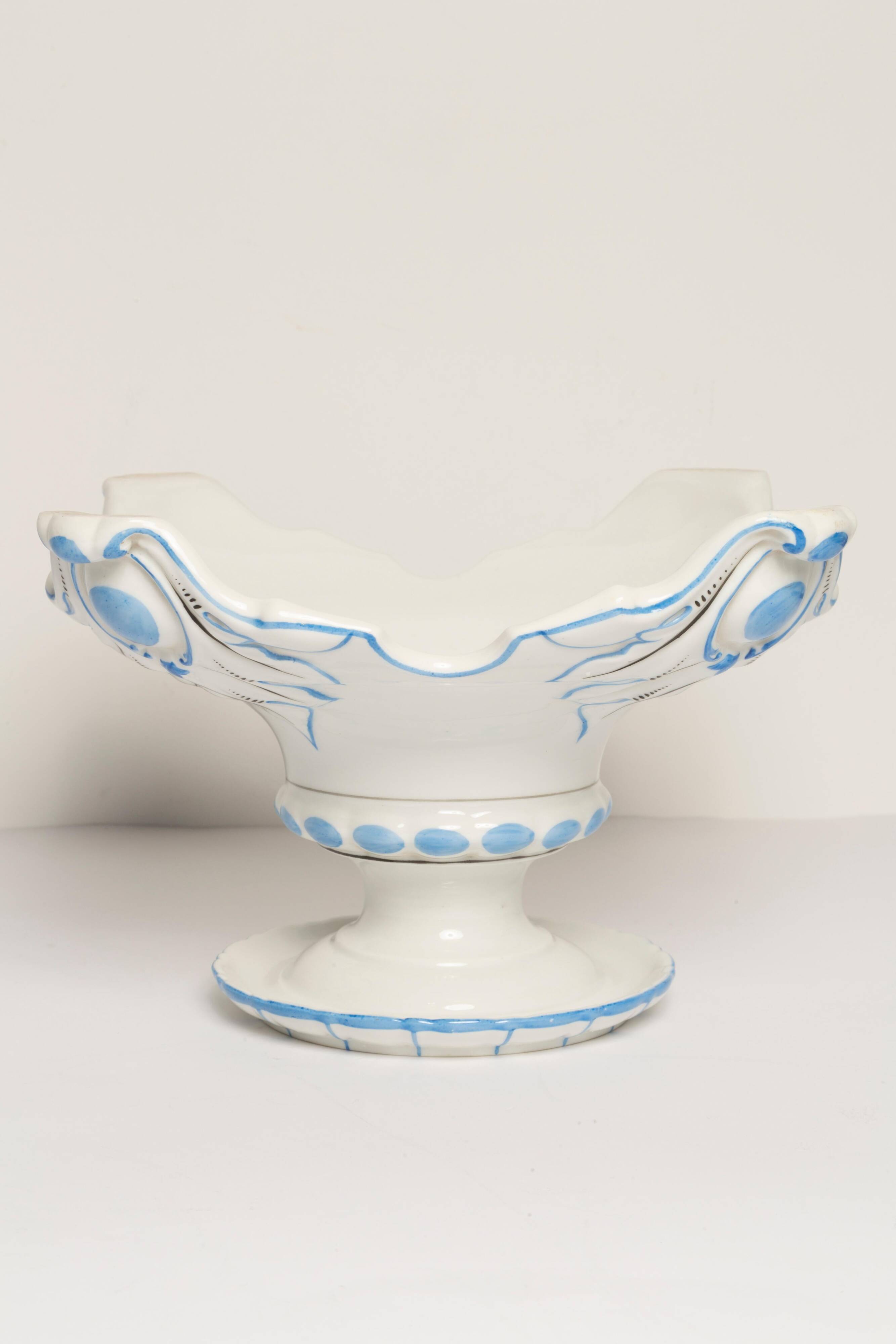 White and blue ceramic chandelier from the 20th century, France, 1960s.