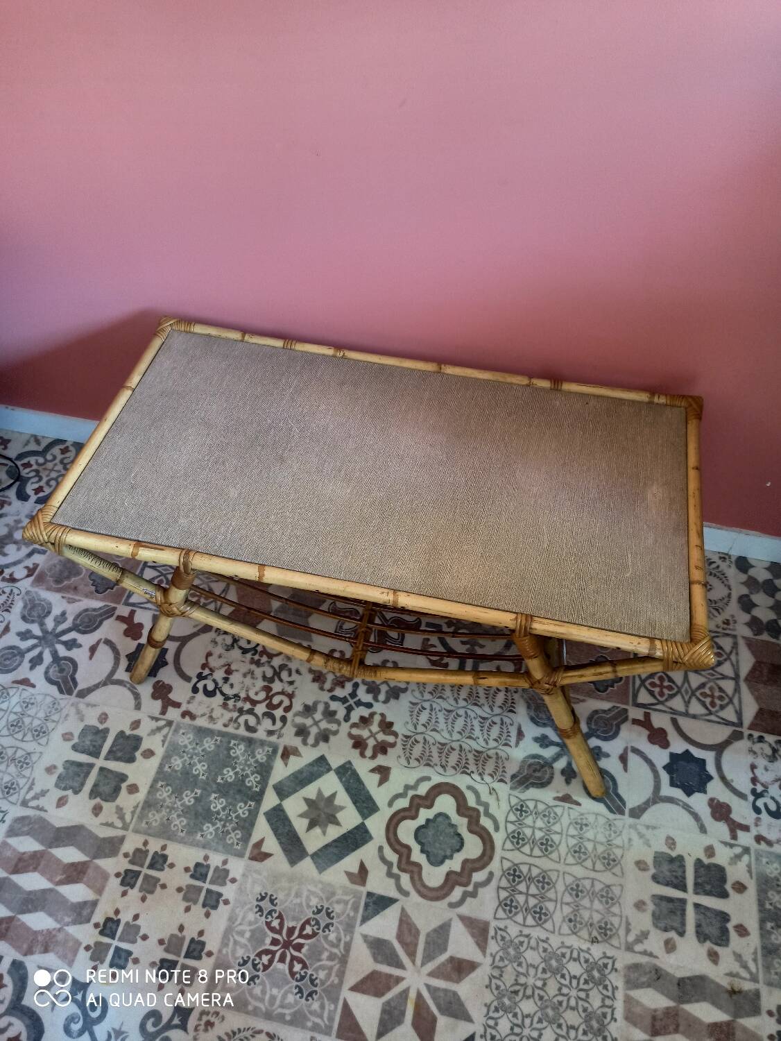 Table basse vintage en rotin