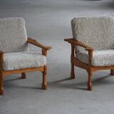Modern Danish, Pair of Lounge Armchairs in Oak and Lambswool, Henning Kjærnulf, 1960s