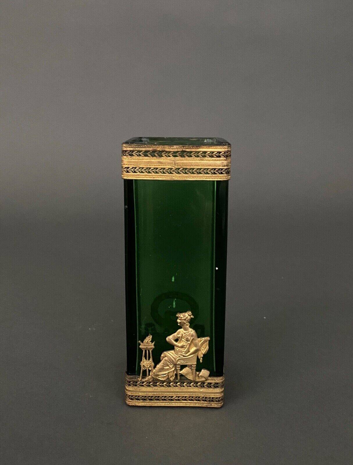Vase 1900, glass base, bronze enclosure, antique decor
