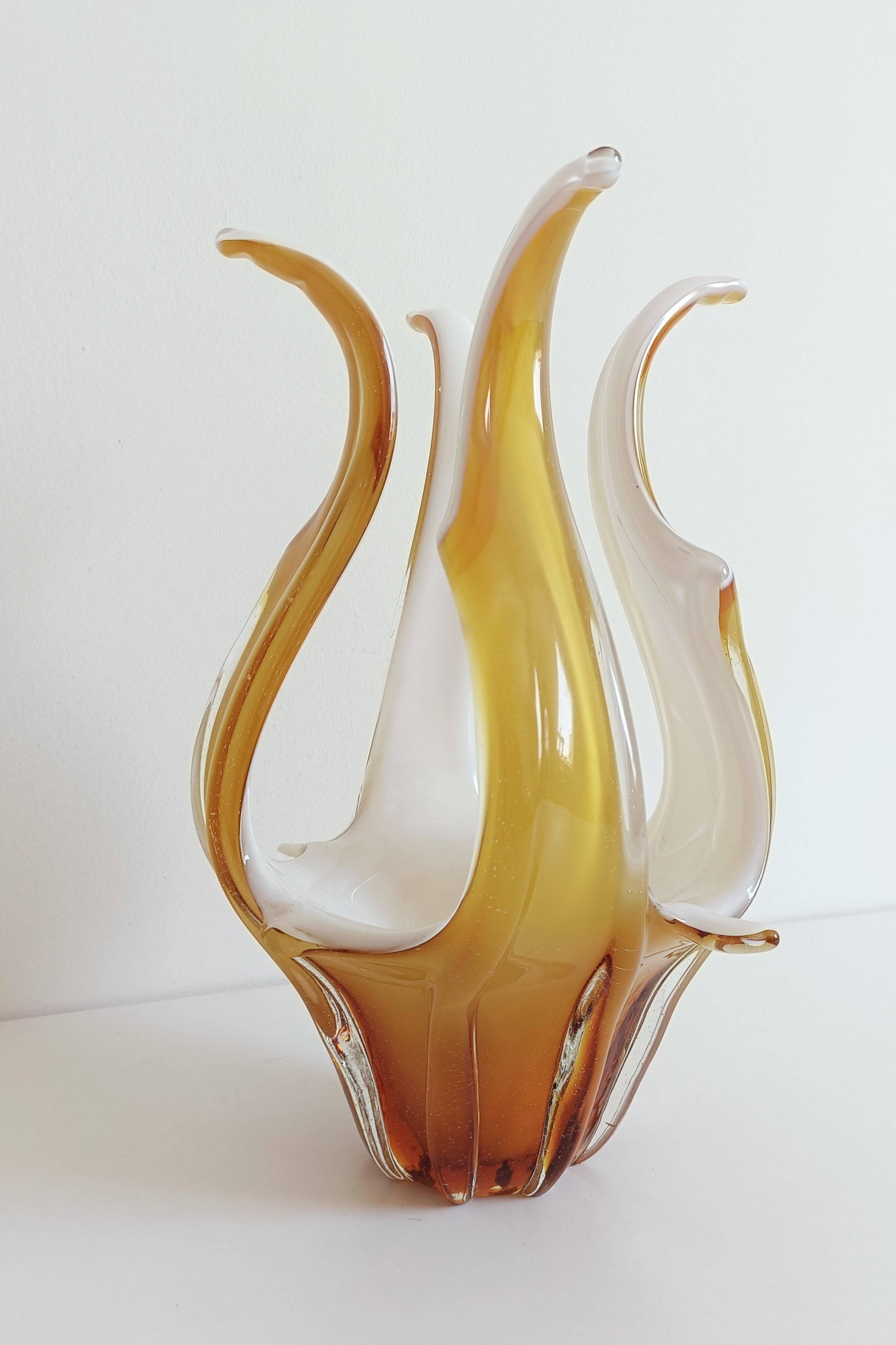 Mid-Century Modern Murano Glass Vase, Amber & Opal, Italy, 1960s