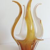 Mid-Century Modern Murano Glass Vase, Amber & Opal, Italy, 1960s