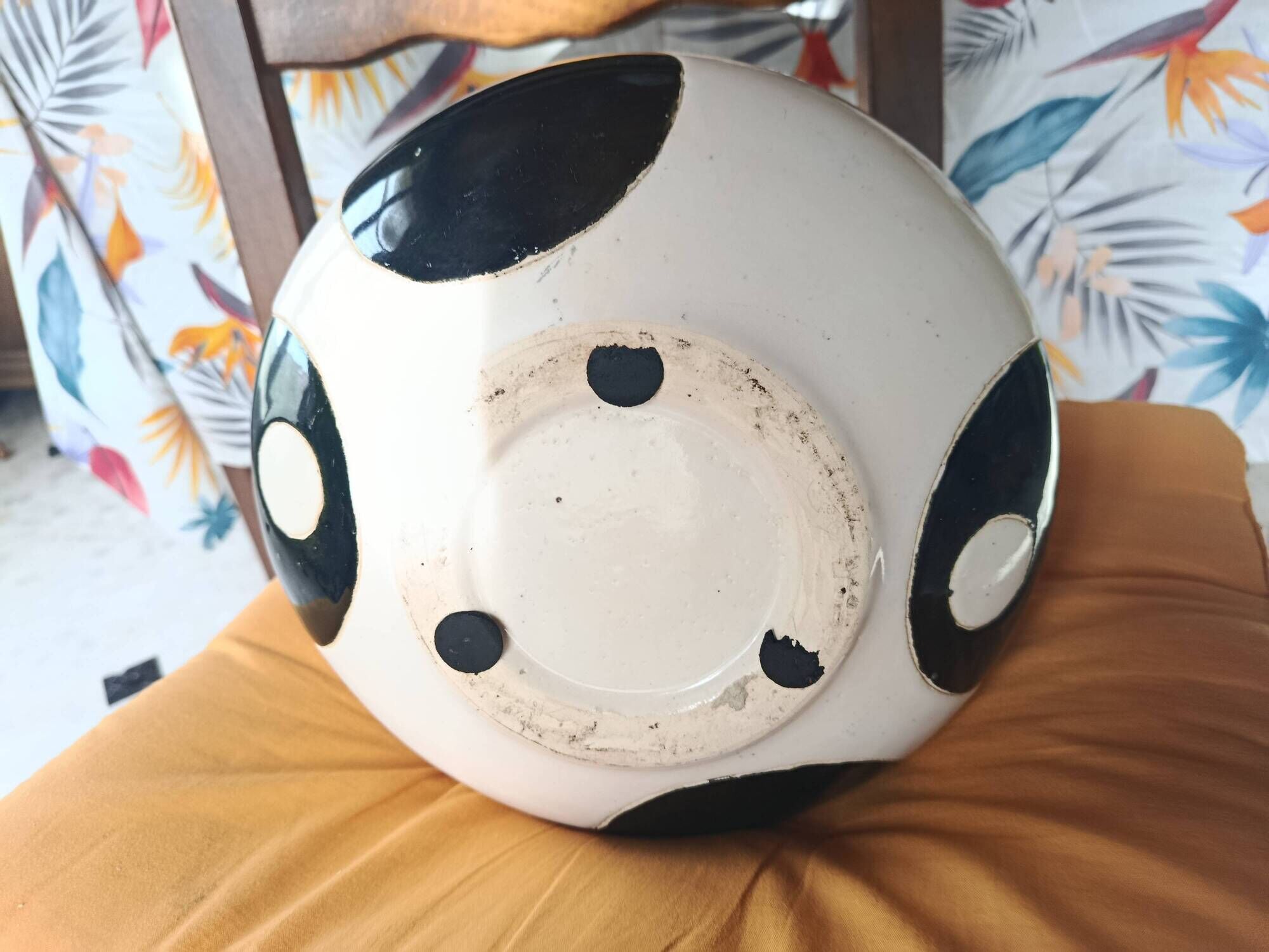 Ceramic ball vase with black and white circles Art Deco Italy Vintage 1940