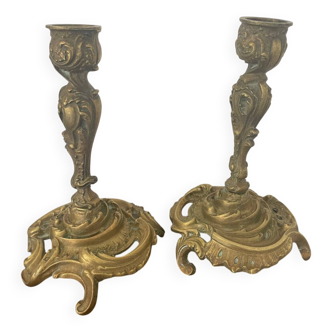 Pair of Louis XV style gilt bronze candlesticks