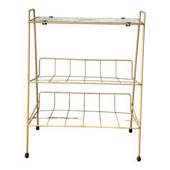 Shelf at the end of the sofa in gold metal and vintage screen-printed glass ACC-7153