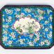Enamelled earthenware plate – Apple blossom and cranes – Longwy, 1894
