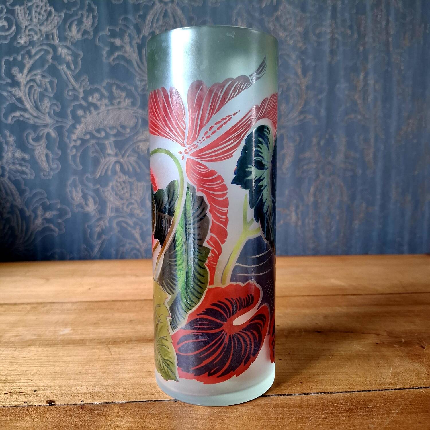 Art Deco enameled glass vase