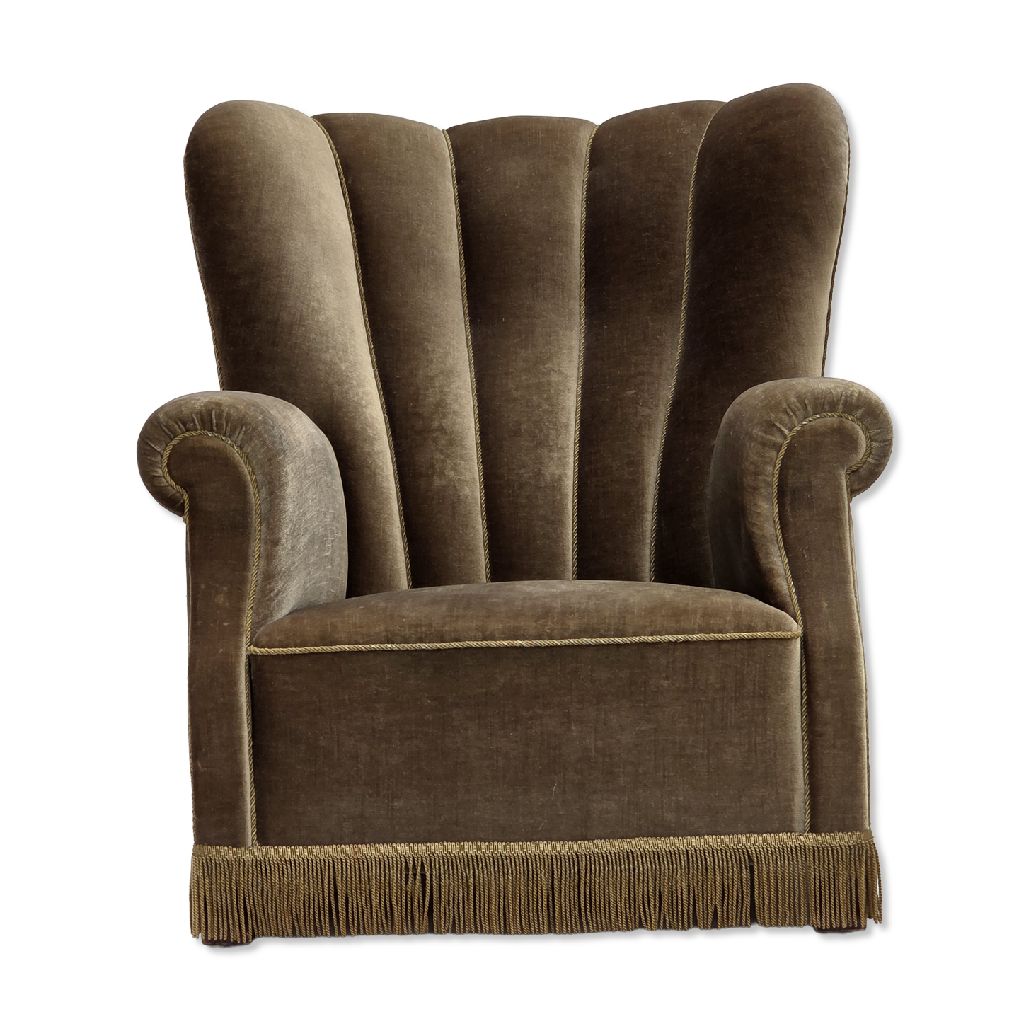 1960s, Danish relax armchair, dark green furniture velour, ash wood.