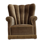 Fauteuil danois en velours vert foncé et bois d'orme, années 1960