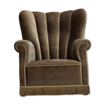 1960s, Danish relax armchair, dark green furniture velour, ash wood.