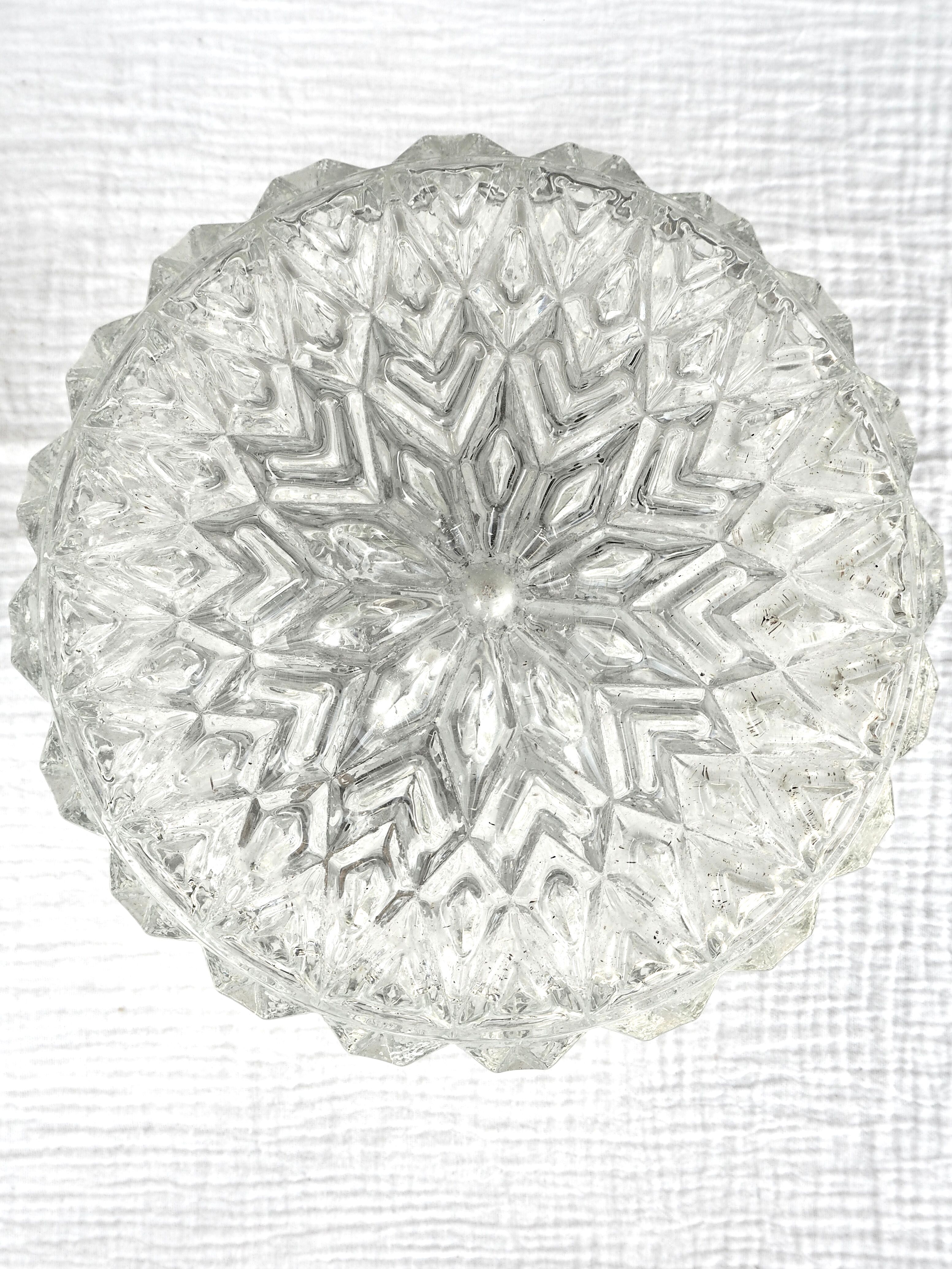 Pair of round ceiling lights in chiseled glass