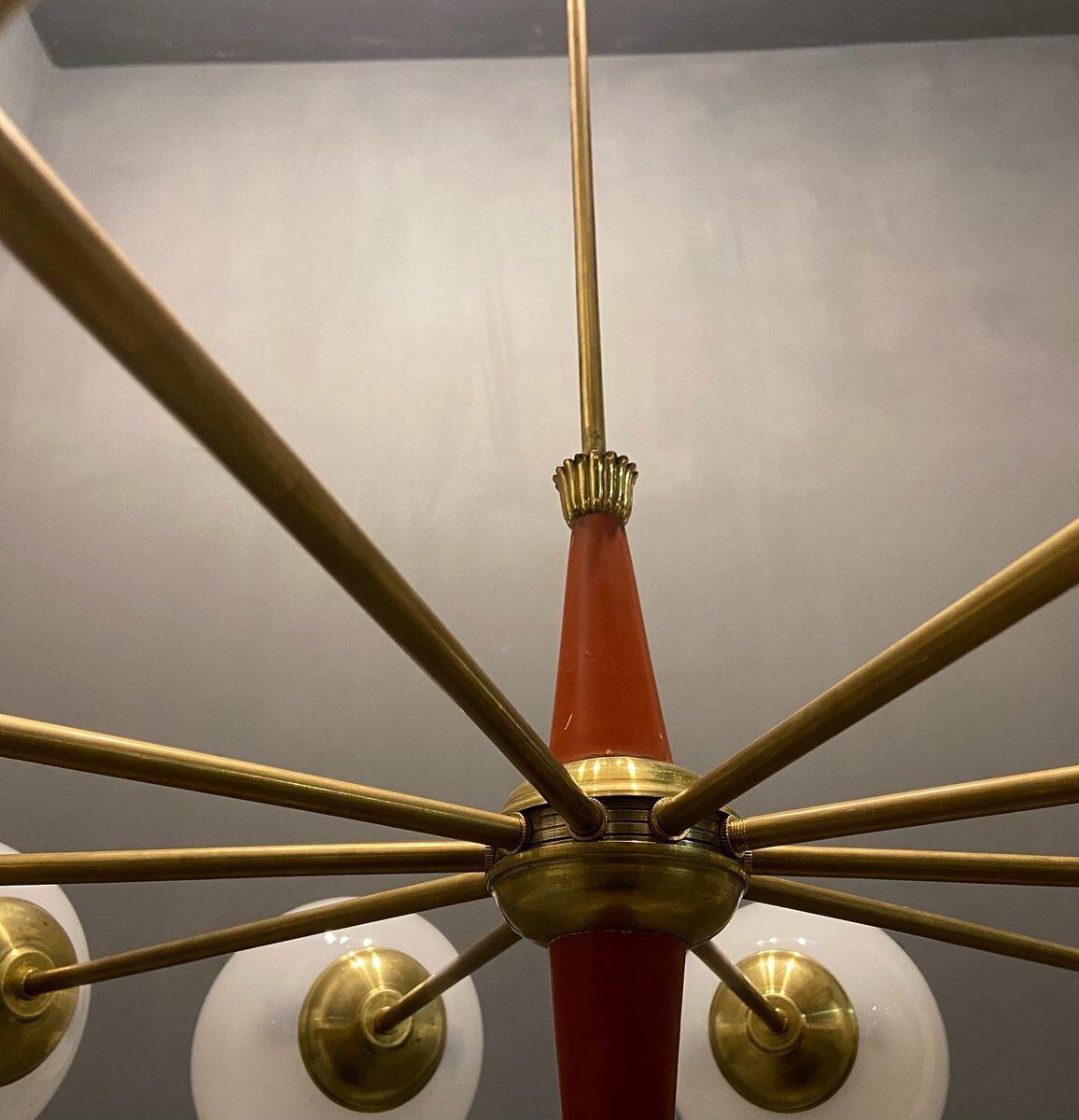 Italian sputnik chandelier in opaline glass, 1960s