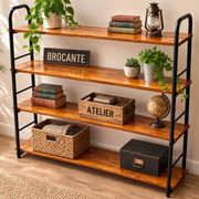 Low freestanding bookshelf in wood and metal, Omnia style – 1960