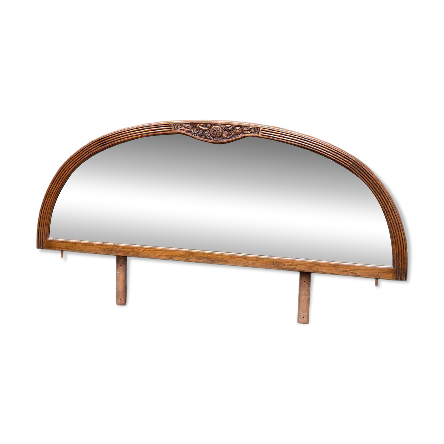 Art Deco concave mirror, arc-shaped, carved in solid wood, 1940.