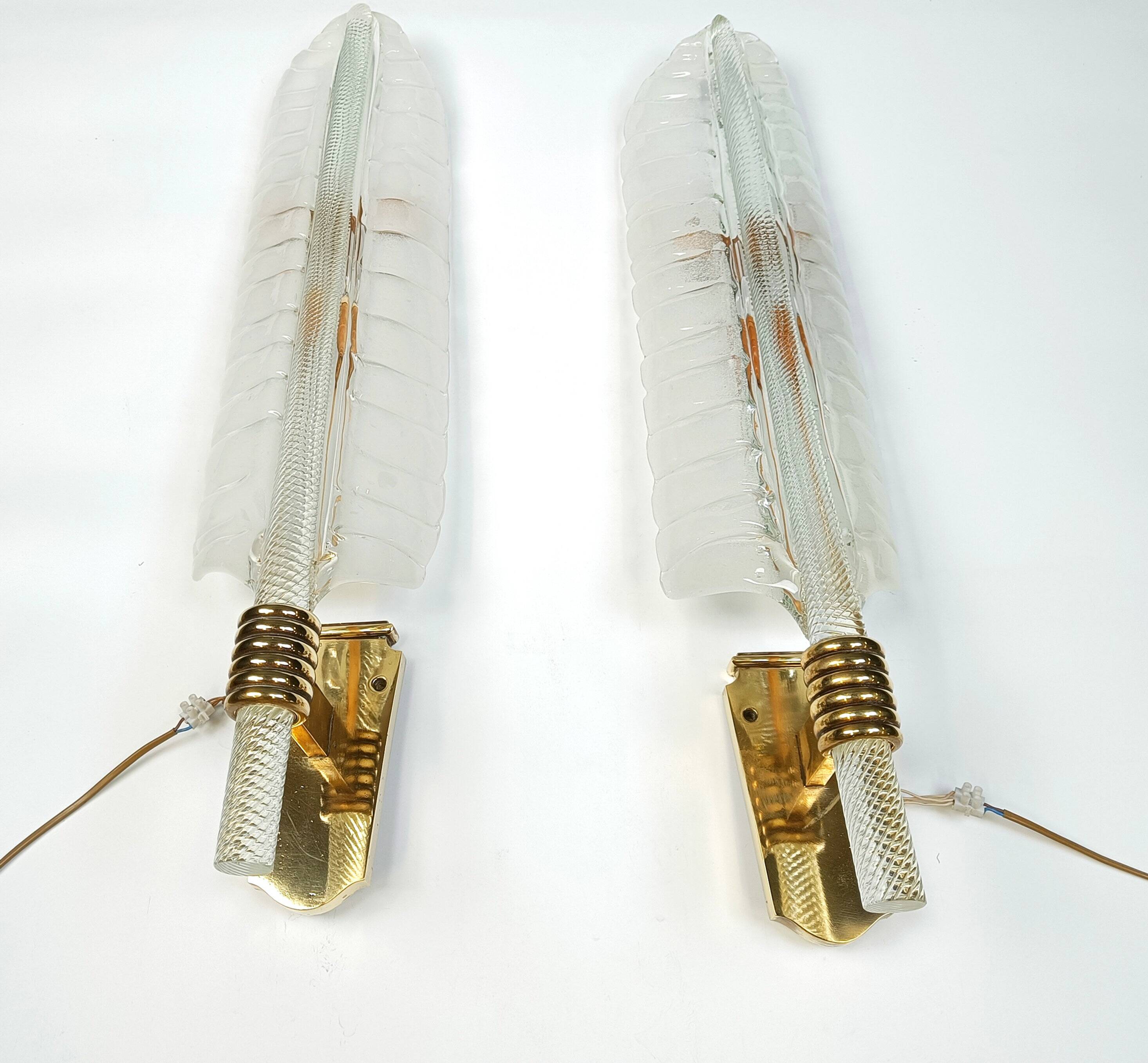 Pair of large crystal 'feather' wall lamps by André Arbus & Veronese, 1950s