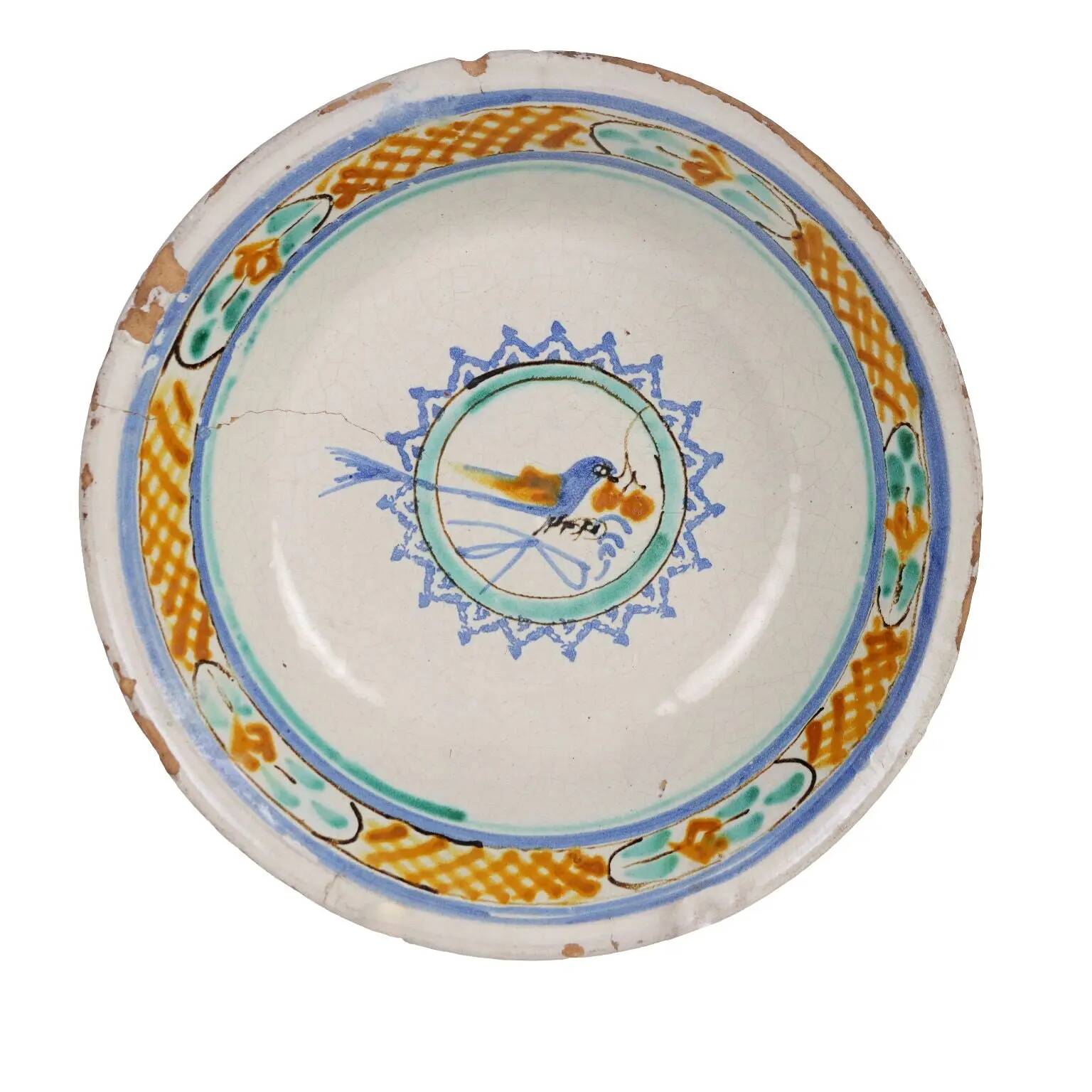 Old majolica bowl from Grottaglie, Italy, 19th century.