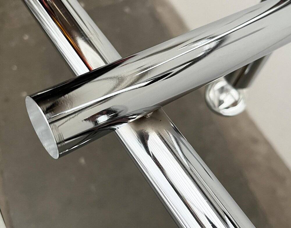 Minimalist chrome ceiling lamp from the mid-century space age by Temde, Switzerland, 1960s.