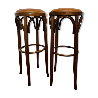 2 tabourets de bar style bistrot bois courbé vers 1980