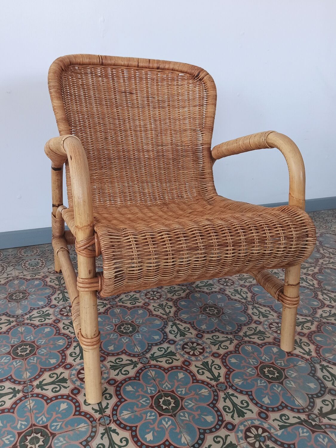 Bamboo and rattan armchair, 50s
