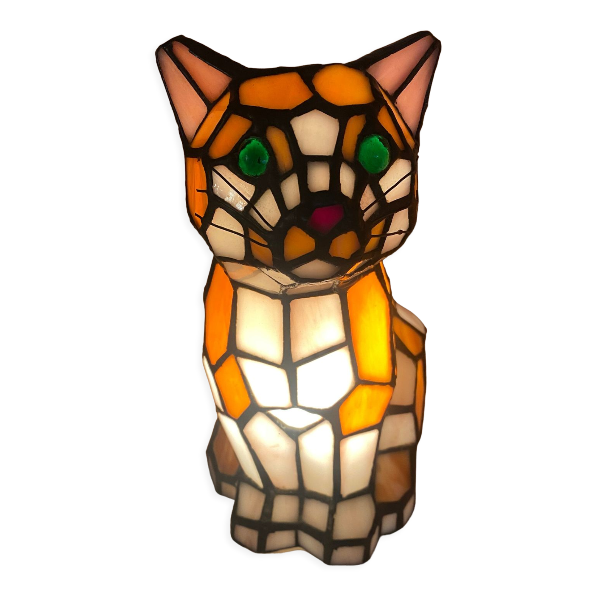 Vintage cat lamp in glass and metal