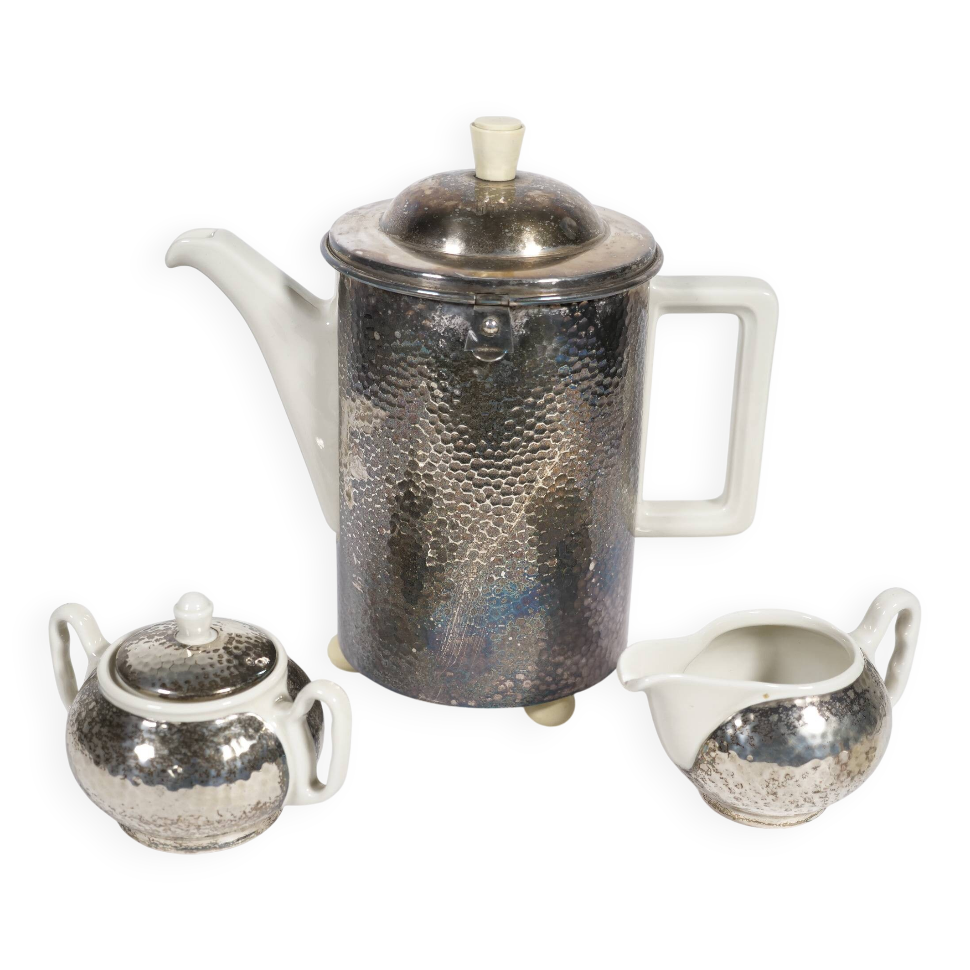 Art Deco Tea Set by Hutschenreuther with WMF Silver Plating, 1930s