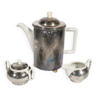 Service à thé Art déco par Hutschenreuther avec placage en argent WMF, années 1930