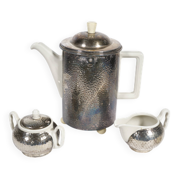 Service à thé Art déco par Hutschenreuther avec placage en argent WMF, années 1930