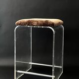Designer bar stool in plexiglass, chrome & leopard velvet, Hollis 1970