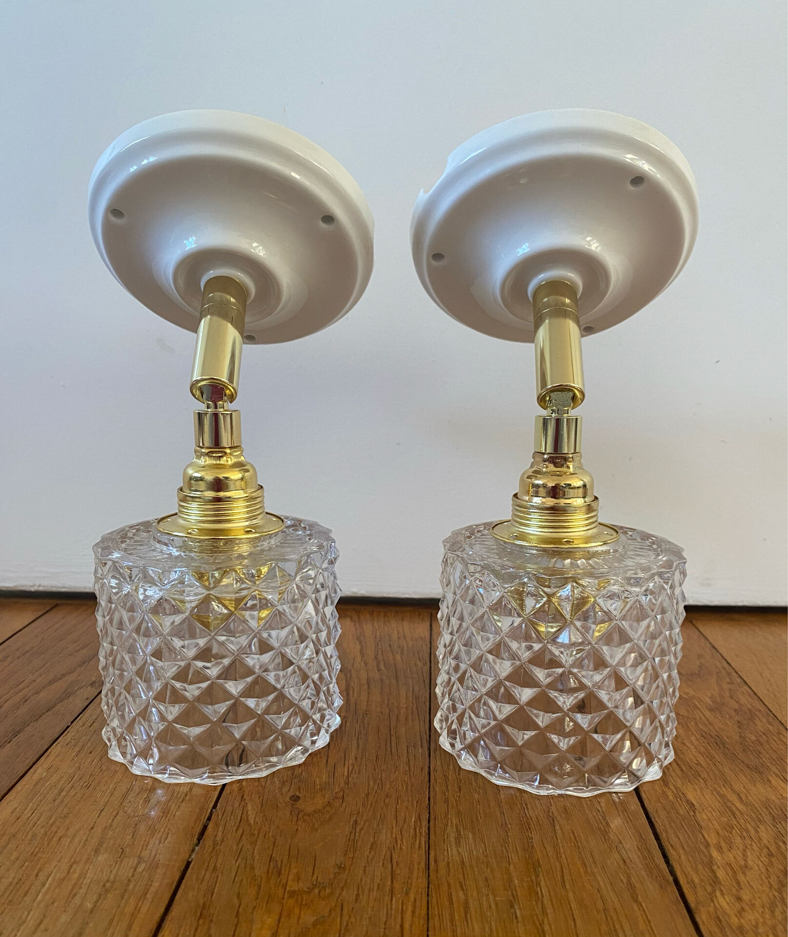 Pair of vintage glass globe wall sconces
