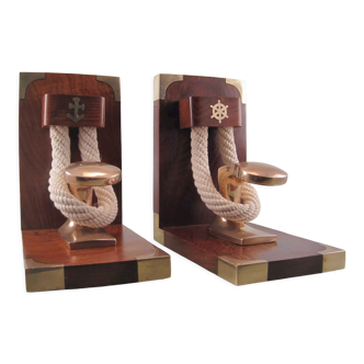 Pair of greenhouse marine books in exotic wood and brass, maritime decoration