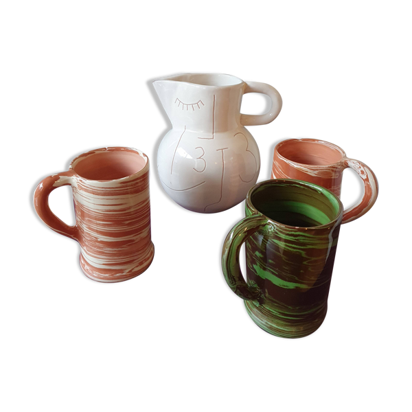 Pichet et 3 mugs en céramique