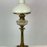 Kerosene lamp of brass with shade of white opaline glass, 1860