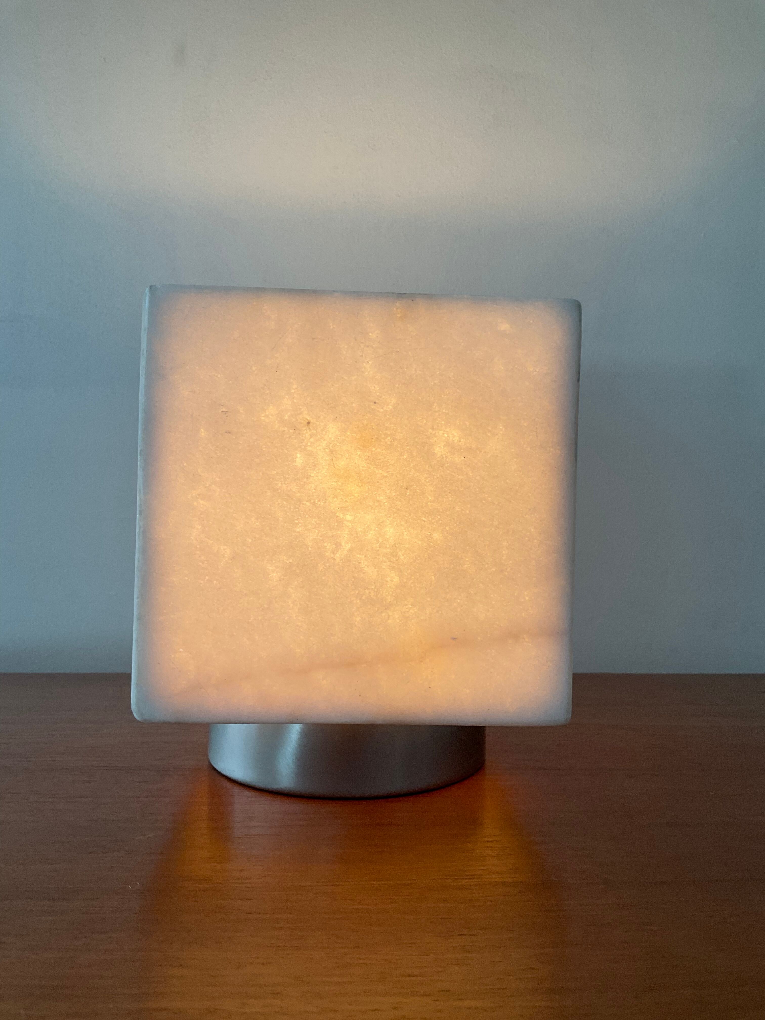 Vintage cube lamp in marble and chrome metal 70s