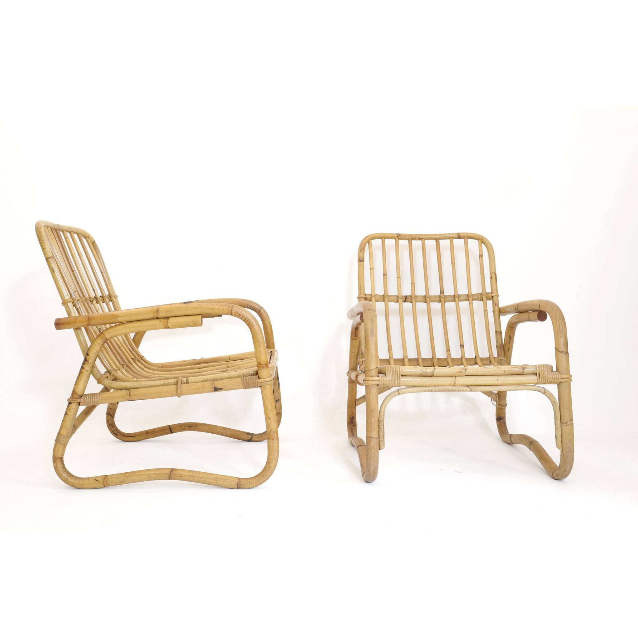 Pair of large Italian rattan armchairs from the 60s.