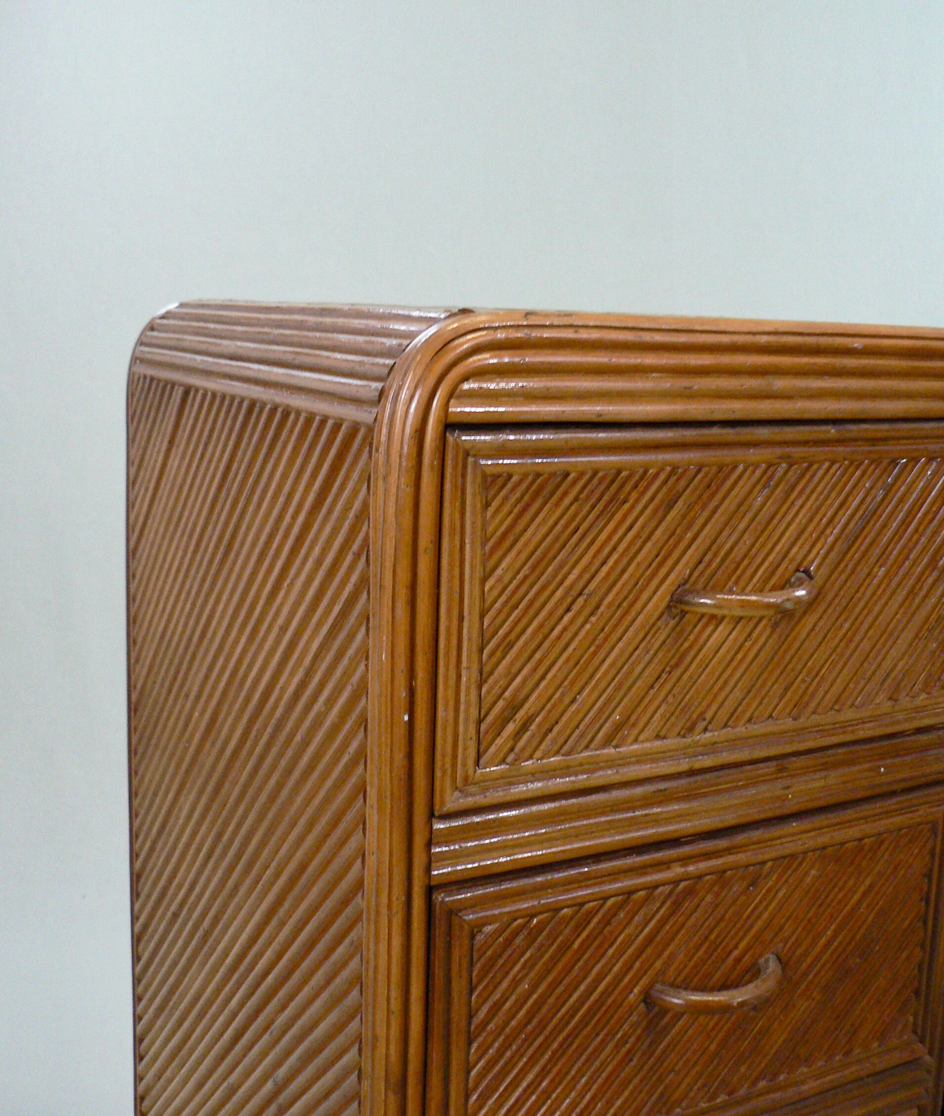 A console with split bamboo drawers