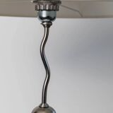 White Murano Glass Table Lamp with Zigzag Silver Metal Details and Textured Silk Shade, Italy 1980s