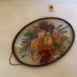 Old glass frame domed natural dried flowers